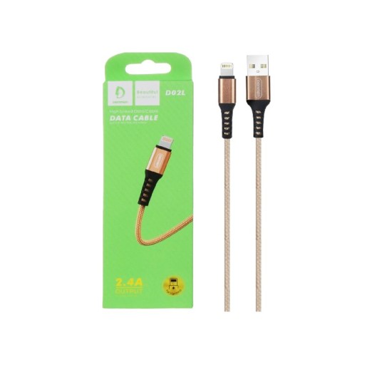 DENMEN FAST CHARGING DATA CABLE D02L FOR IPHONE 2.4A GOLD